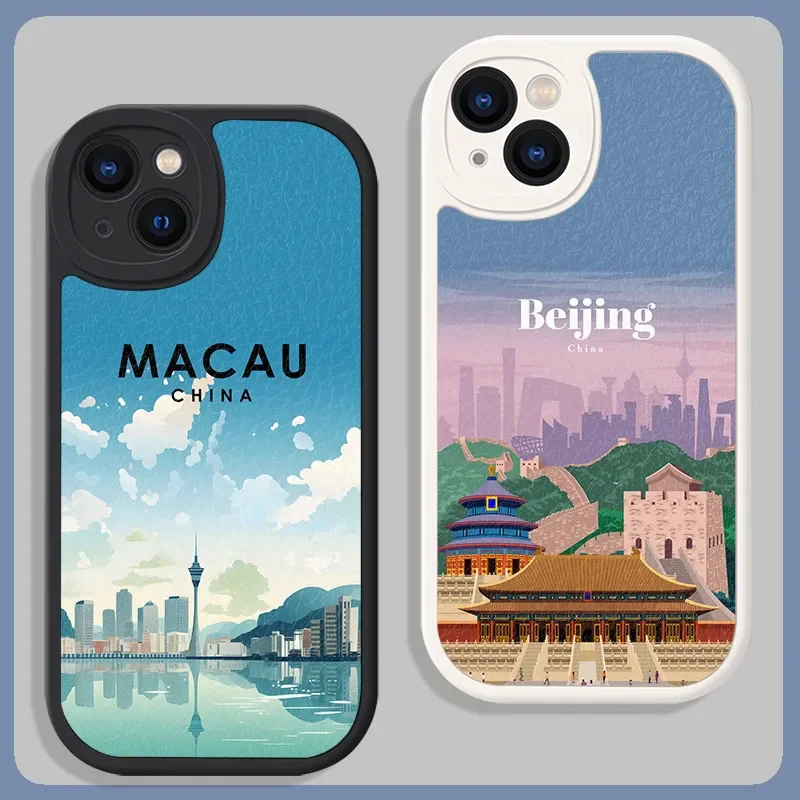 Beautiful tourist scenic city Beijing Tokyo For iPhone Case 16 15 14 13 12 11 Pro XR XS Max 7 8 Plus Phone Shockproof Y2K Cover