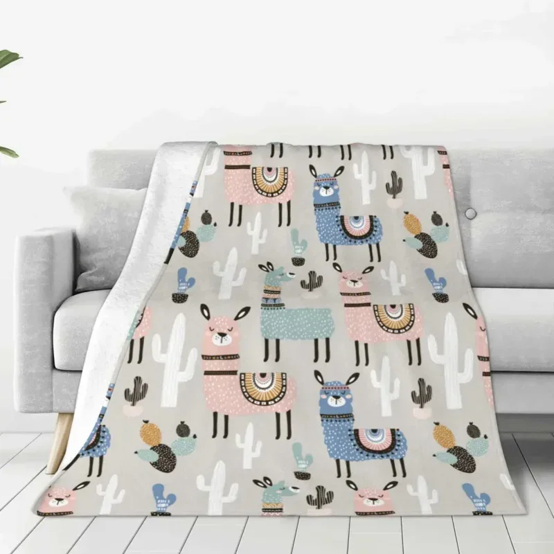 Cactus Alpaca Blanket Velvet Print Cute Multi-function Soft Throw Blankets for Bed Couch Rug Piece