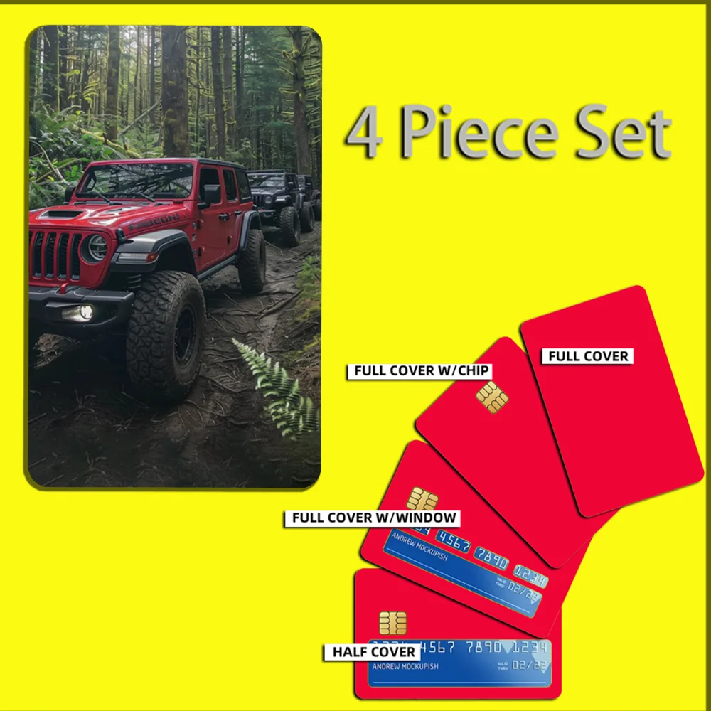 Red J-JEEPS off Road Stickers For Debit Bank Credit Cards Metro Bus Pass Sticker Decoration Cover 4PCS Card Skin