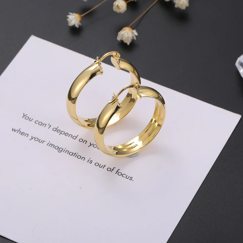 

925 Sterling Silver K Gold Round Smooth Women's Earrings Charming Women's Fashion Jewelry Wedding Party Festival Jewelry Gifts