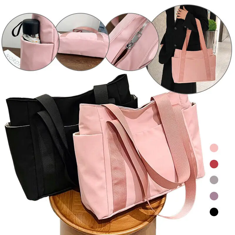 Women's Bag Solid Color Large Capacity Tote Bag Casual Shoulder Bag Simple Outing Travel Canvas Handbag Reusable Shopping Bag