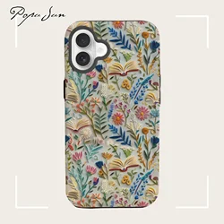Wildflower Flora Embroidery Dual Layer Flower Phone Case For iPhone 17 16 15 13 12 11 Pro Max 14 Plus 2 in 1 Cover Hard Funda