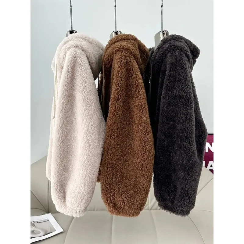 Short Hooded Coat for Women 2025 Autumn Winter New Double-Sided Fleece Thickened Warm Sweatshirt for Women