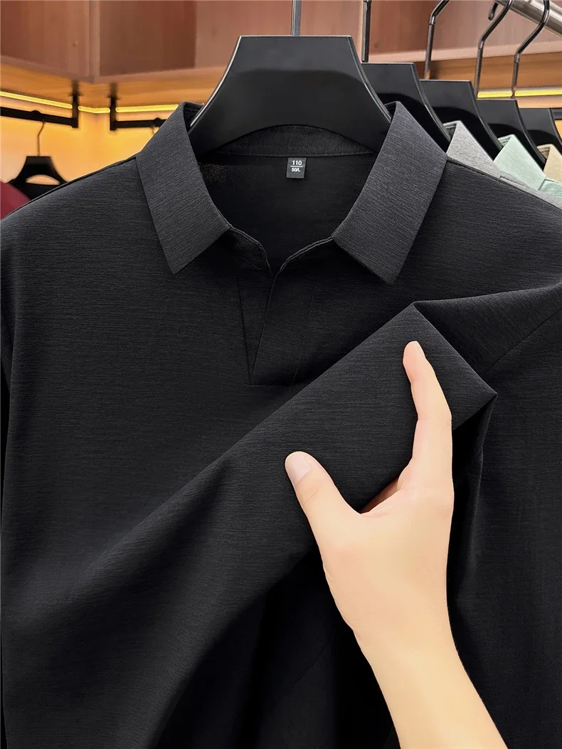 Herren Business Casual Langarm T-Shirt Frühling Herbst Bequemes Atmungsaktives Arbeitsoberteil für Formelle Anlässe Poloshirts Herren – Detail 24