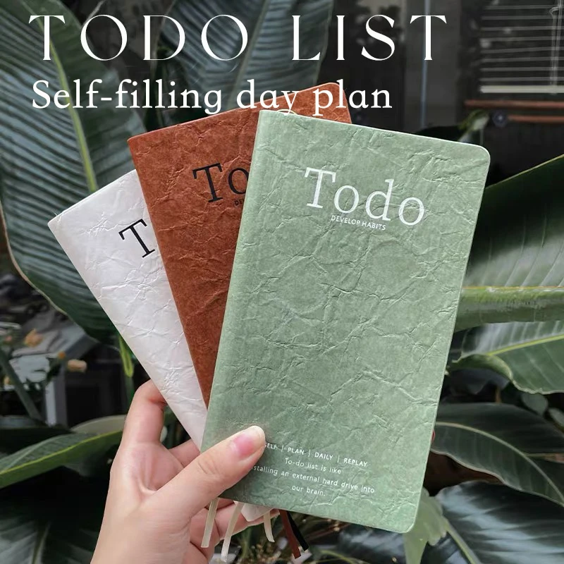 PU soft Pocket Notebook To Do List Notepad Memo Pad Self-filling 2 pages a day Office Portable Daily Planner check List Diary