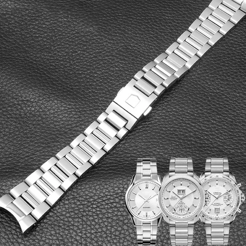 Solid Stainless Steel Watch Strap, Pulseira, Banda Prata, 22mm, Pulseira, Tag Heuer Calera Series, Assista Acessórios