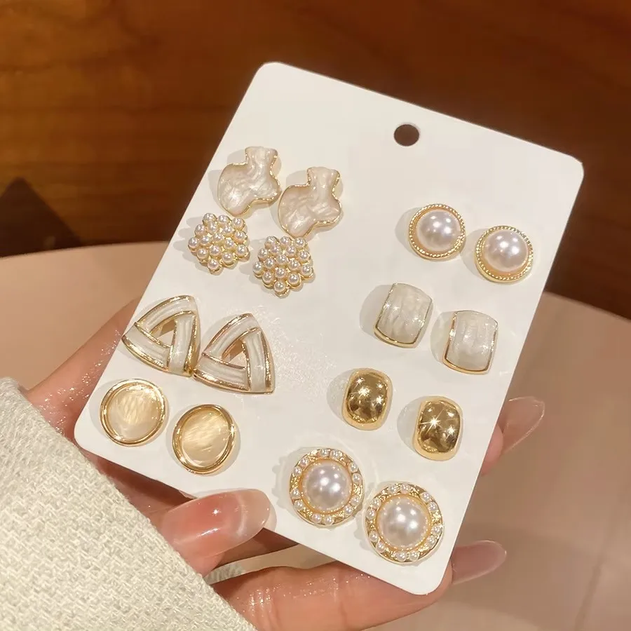 Women's 16 Pieces Imitation Pearl Stud Earrings Set, Elegant Gift