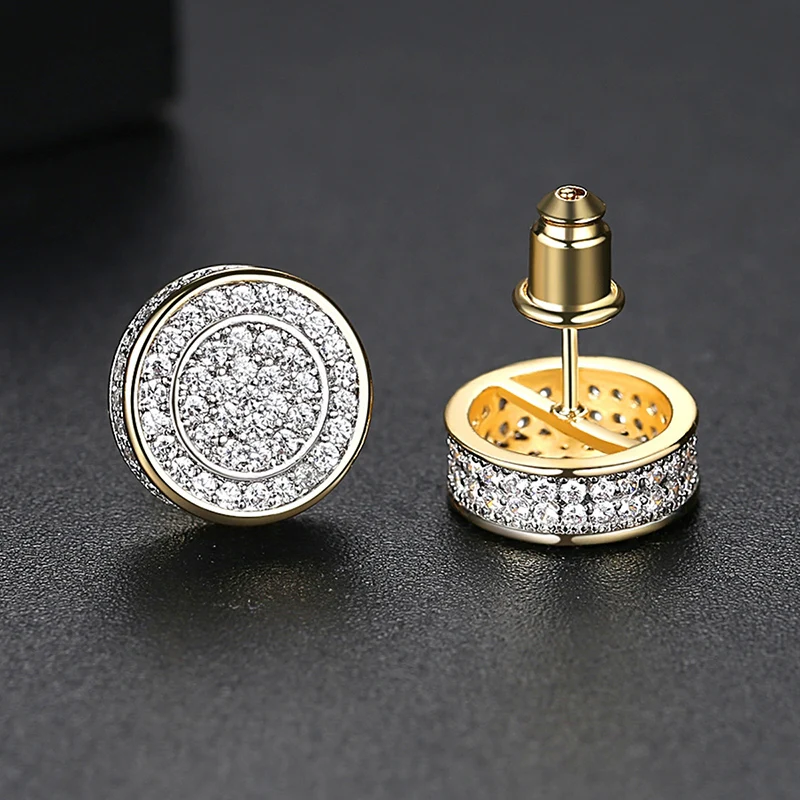 Bling Iced out round Stud Earrings White/Black AAA Cubic Zirconia for Women Men Hip Hop Fashion Rapper Jewelry Gifts