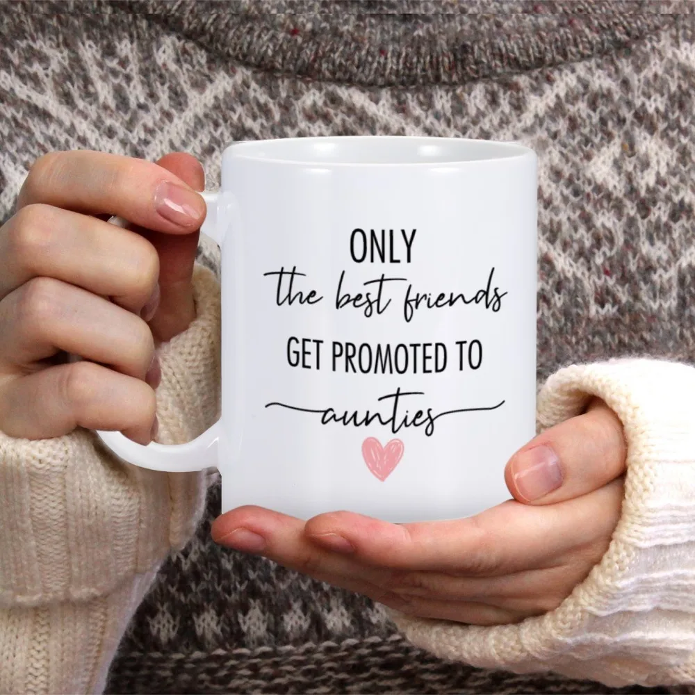 Promoted To Auntie Coffee Mug New Baby Announcement Home Ceramic Milk Cup Perfect Pregnancy Reveal Gift for Best Friends Besties