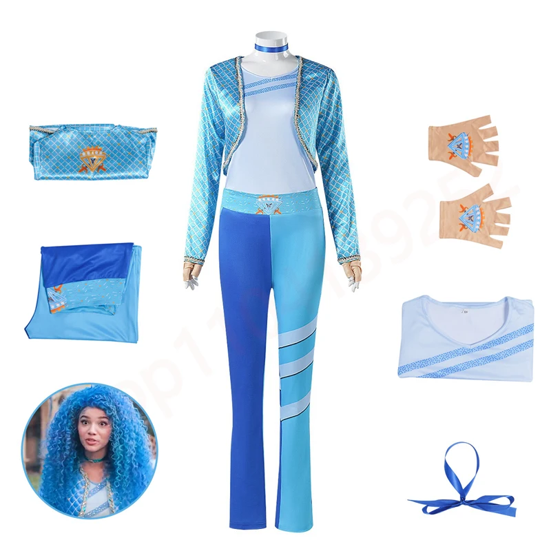 Descendants Blue Princess Chloe Cosplay Costume The Rise of Red Uma Roleplay Full Set YK2 Clothes Halloween Women Disguise Outfi