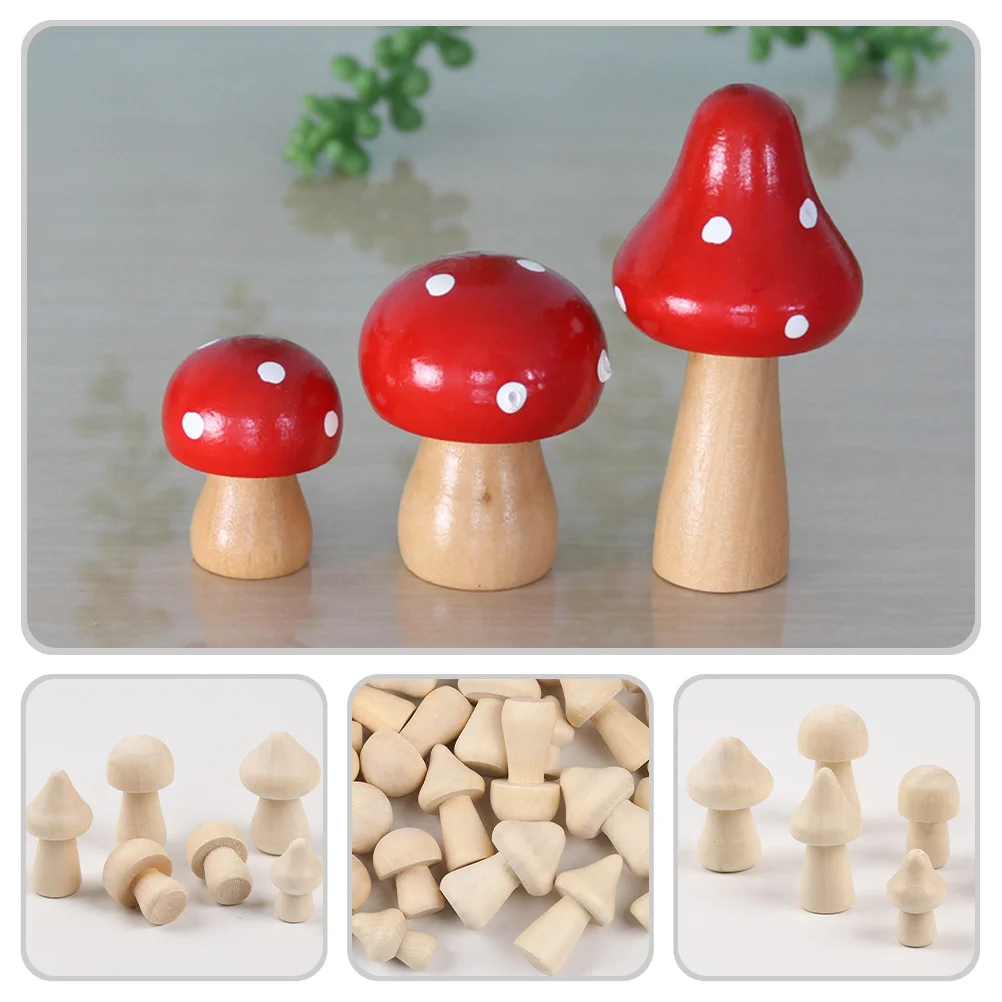 

60pcs Wooden Mushroom Craft Unfinished Diy Models For Painting Wooden Decor Small Lightweight Smooth Safe Blank Crafts