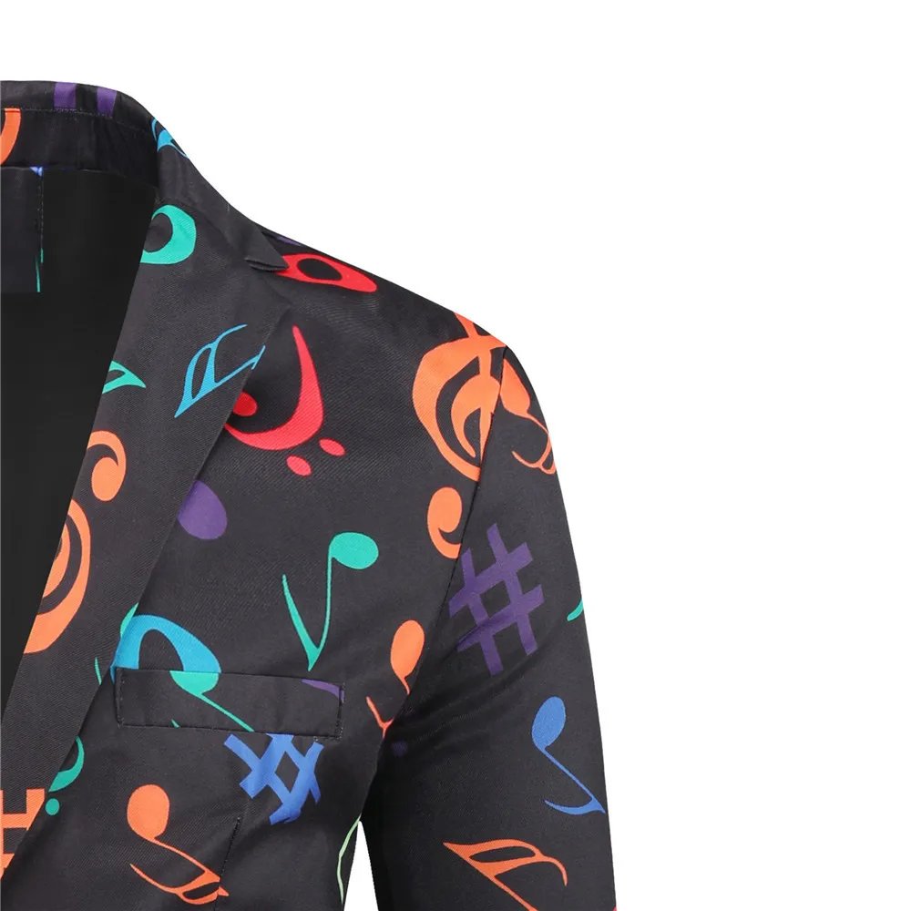 

Black Printed Two-piece Men's Christmas Suit (Jacket + Pants) White Male Blazer Coat with Trousers.