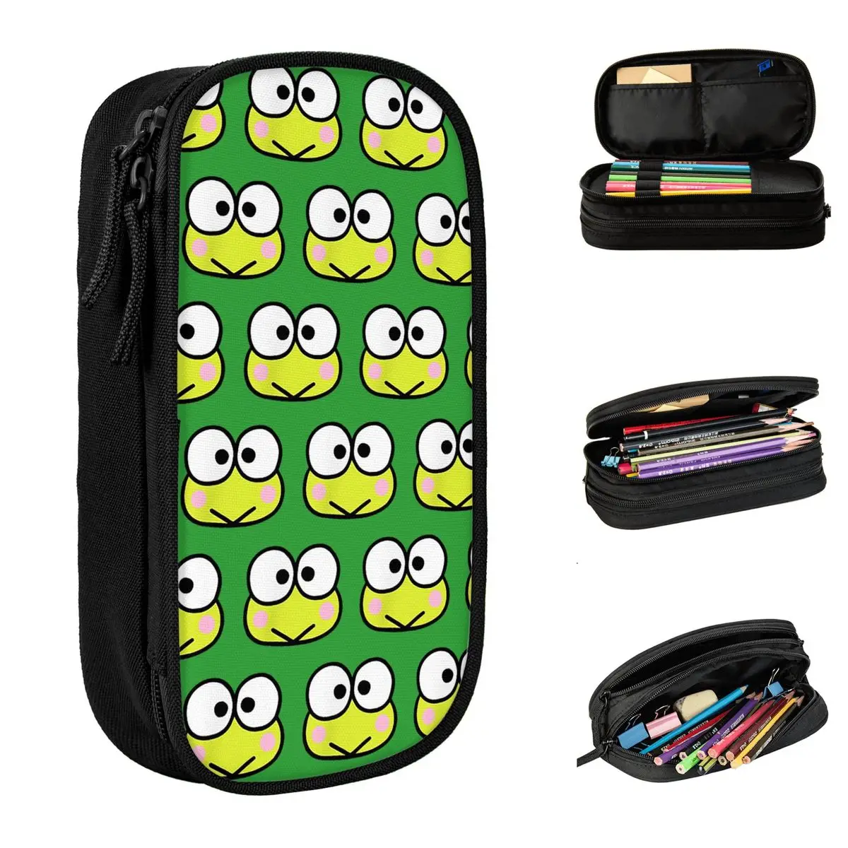 Lovely Keroppi portamatite con Logo anteriore e posteriore portapenne portapenne per bambini grandi borse portaoggetti per studenti cancelleria con