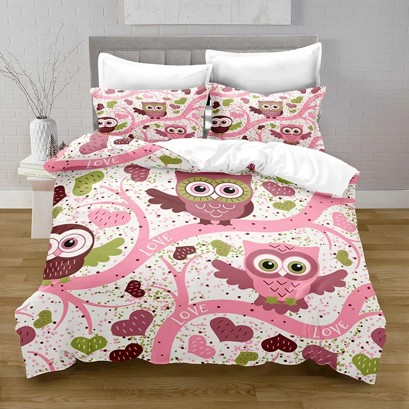 

3D Print Kawaii Owl Duvet Cover with Pillowcase Bedroom Decoration Bedding Queen Bedding Bedroom Set King Size Bed Home Textiles