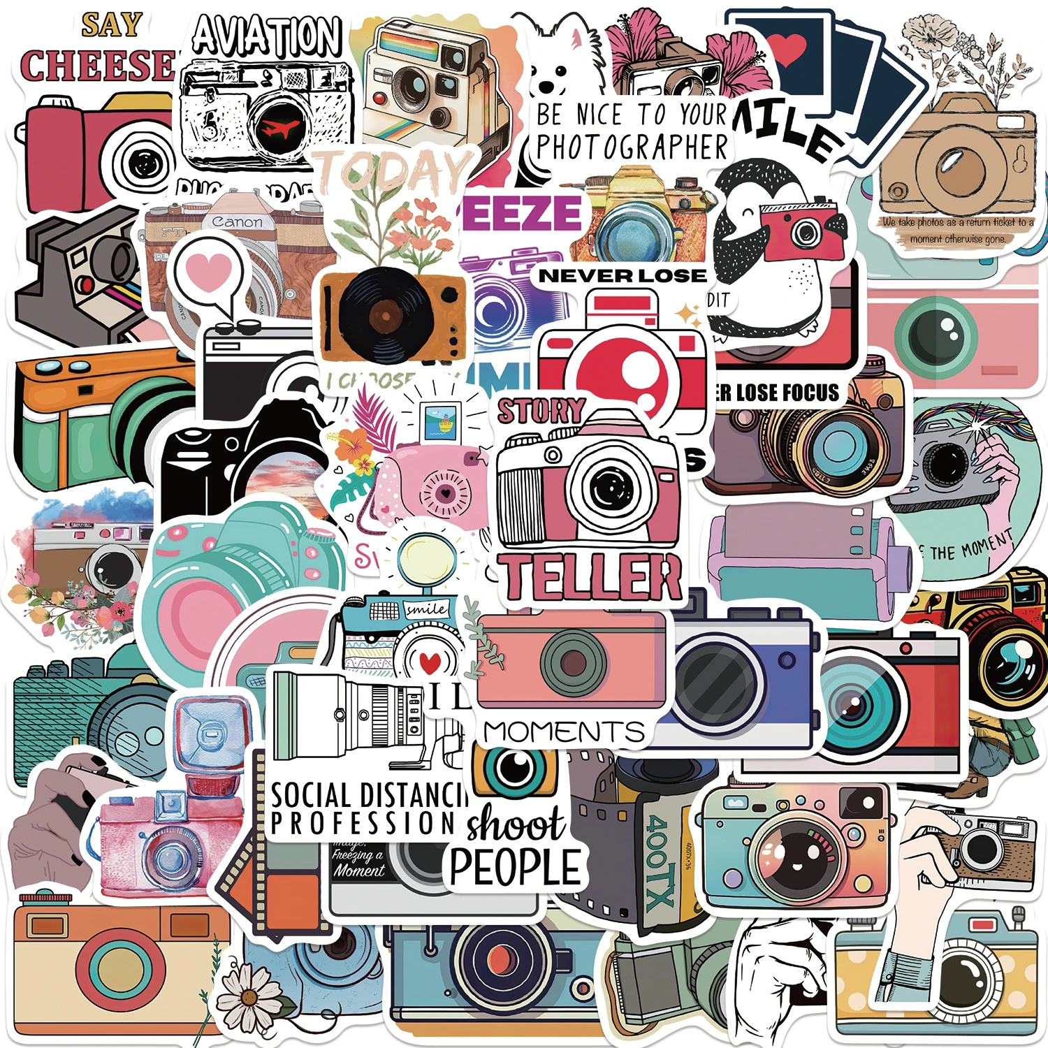 50Pcs Camera Photographer Stickers Aesthetic DIY Scrapbook Phone Case Travel Luggage Skateboard Cool  Cute Cartoon Sticker