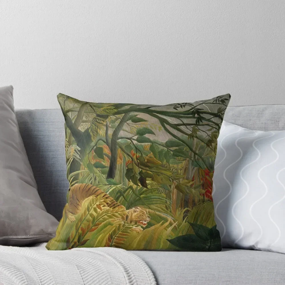 Tiger in a Tropical Storm (Surprised!) - Henri Rousseau Throw Pillow Anime Luxury Pillow Cover pillow