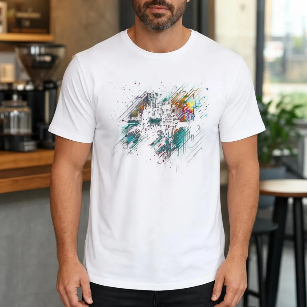 Men T Shirt Futuristic City Circuit Board Tech Art Soft Short Sleeve Daily Streetwear Tops