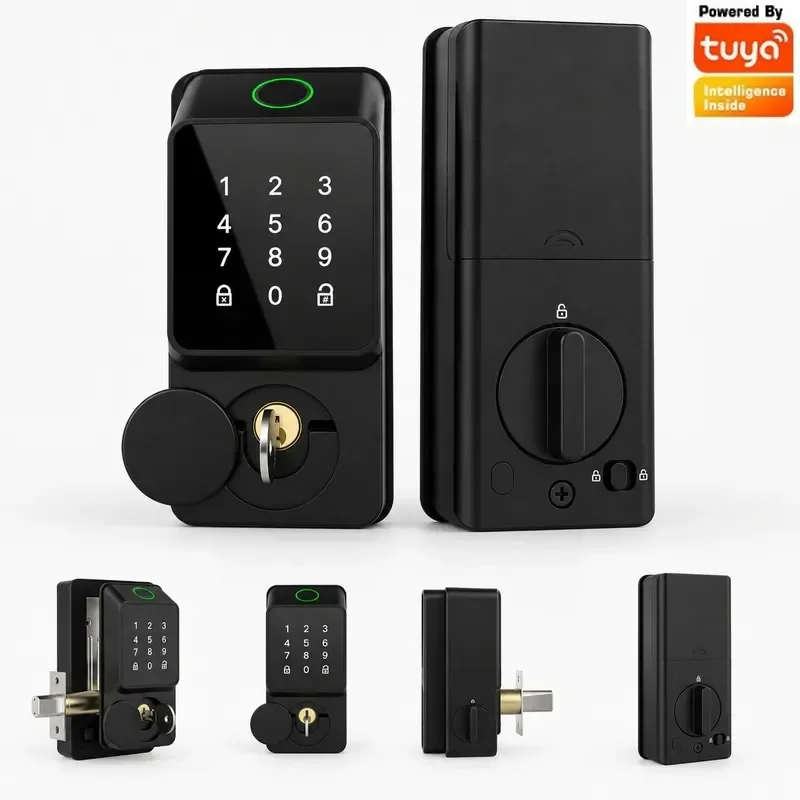 Smart Deadbolt Door Lock with Password Magnetic Card Tuya Bluetooth TTLock APP Fingerprint Wooden Door Electronic Lock