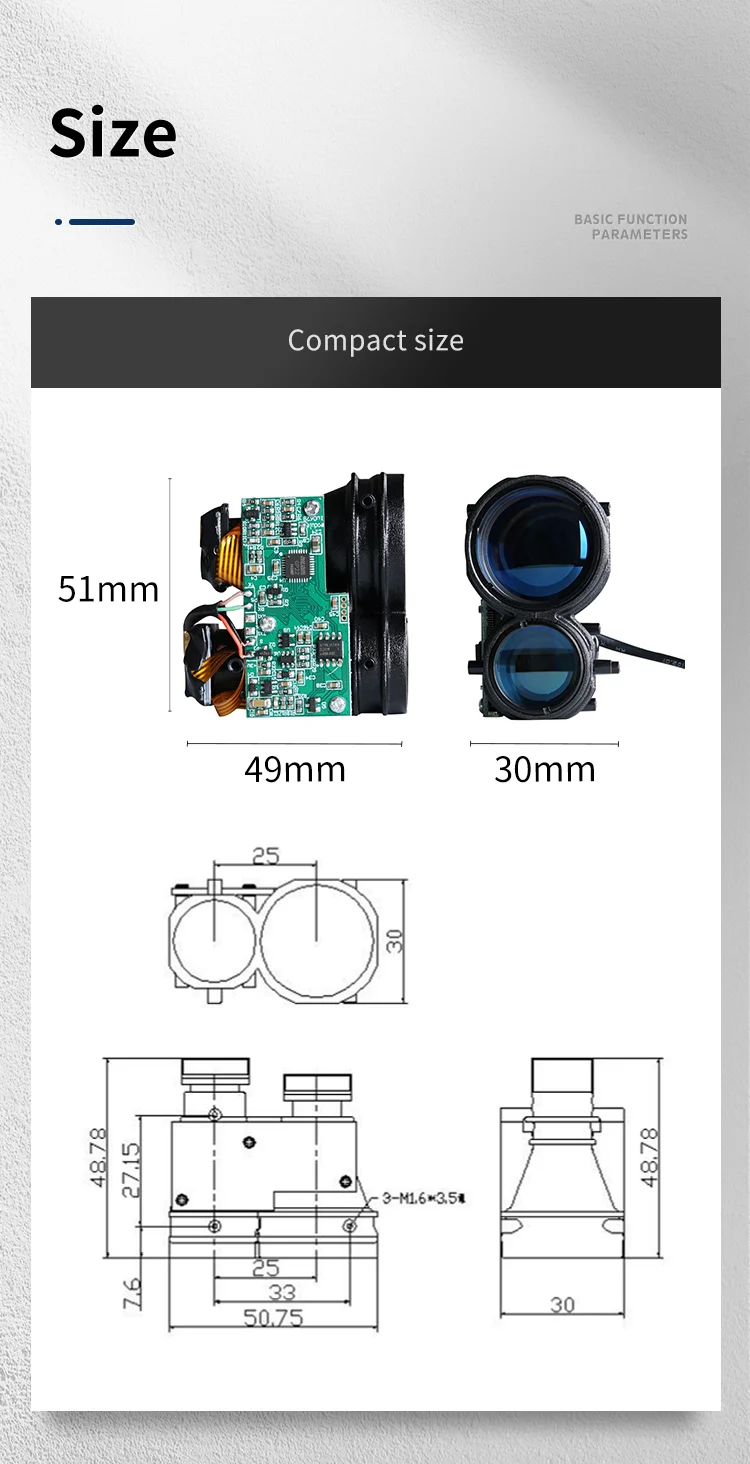 NEWLRF-2821-3000 Customizable 3000m Laser Rangefinder Module Sensor view 3