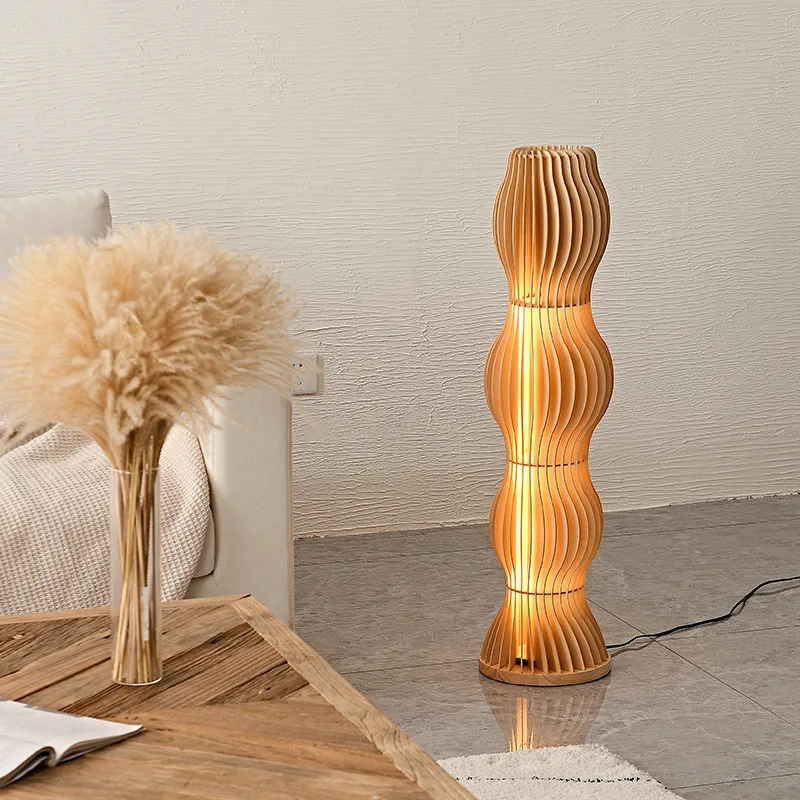 Solid wood grass skirt floor lamp Wabi Sabi Wind living room sofa corner Bedroom bedside atmosphere creative LED  standard light