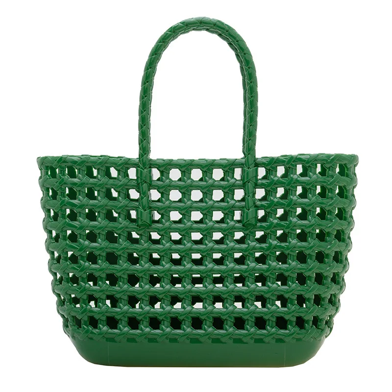 2024 New Vegetable Basket Summer Fashion PVC Handbag Hand Woven Bag Patchwork Striped Tote Beach Bags