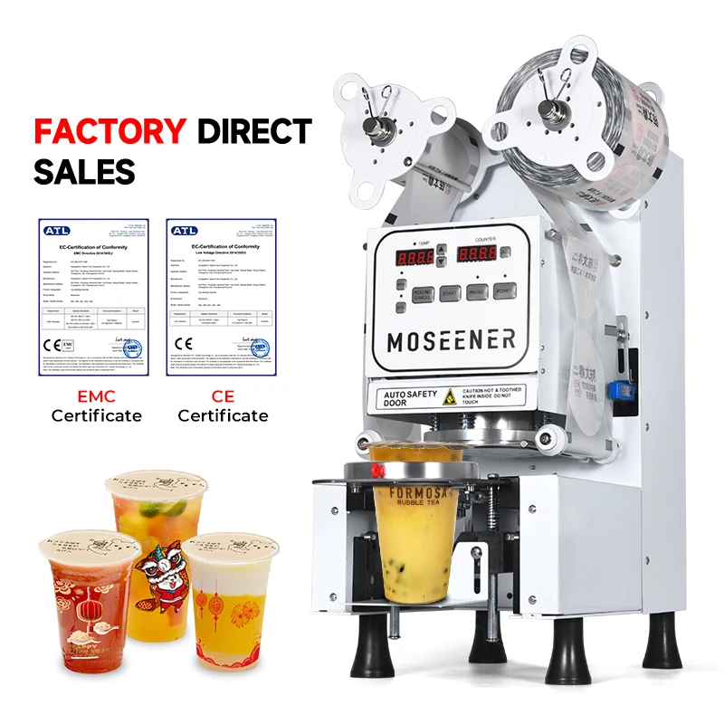 

MOSSENER Automatic Electric Juice Cup Sealing Machine Beverage Film Sealing Machine for Foam Teacups and Cans