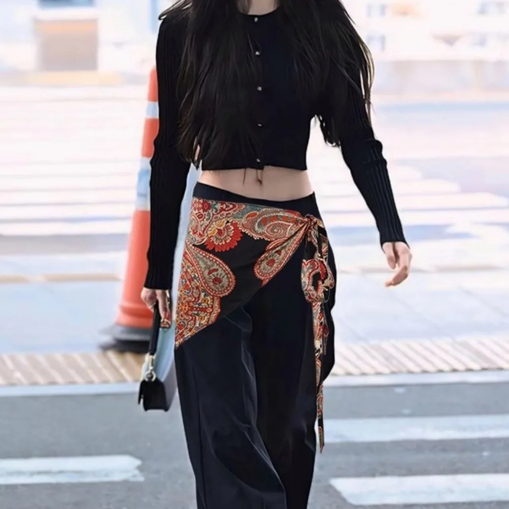 민족 스타일 삼각형 허리띠 프린팅 청바지 장식 꽃무늬 삼각형 벨트 중국 스타일 의류 액세서리