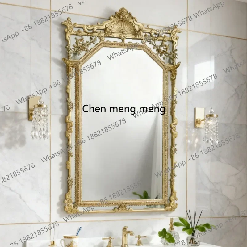 R French light luxury wall hanging, porch fireplace decorative mirror, retro makeup mirror, bathroom dressing mirror