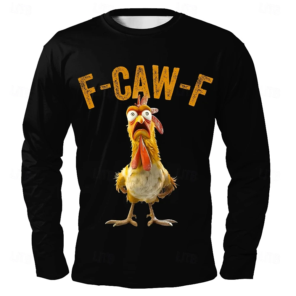 

Мужская забавная футболка, модные футболки с длинными рукавами и рисунком курицы, осенний топ больших размеров, уличная мужская футболка, одежда, топы