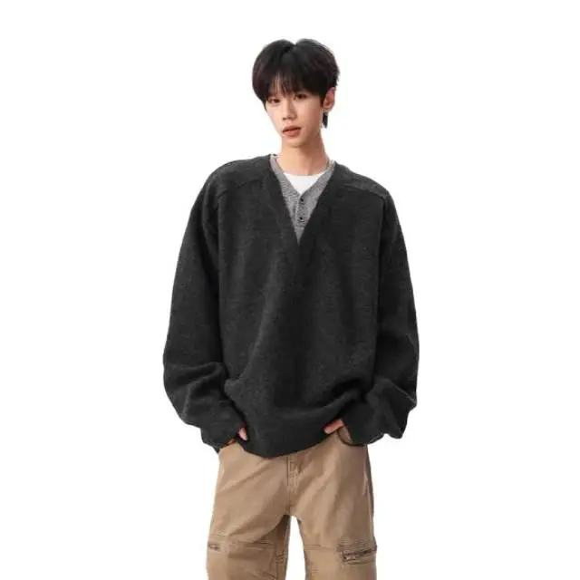 

Свободный длинный вязаный свитер V-Ne для пары, повседневный, из полиэфирного волокна, осень-зима, удобный, мягкий, искусственный, из двух предметов...