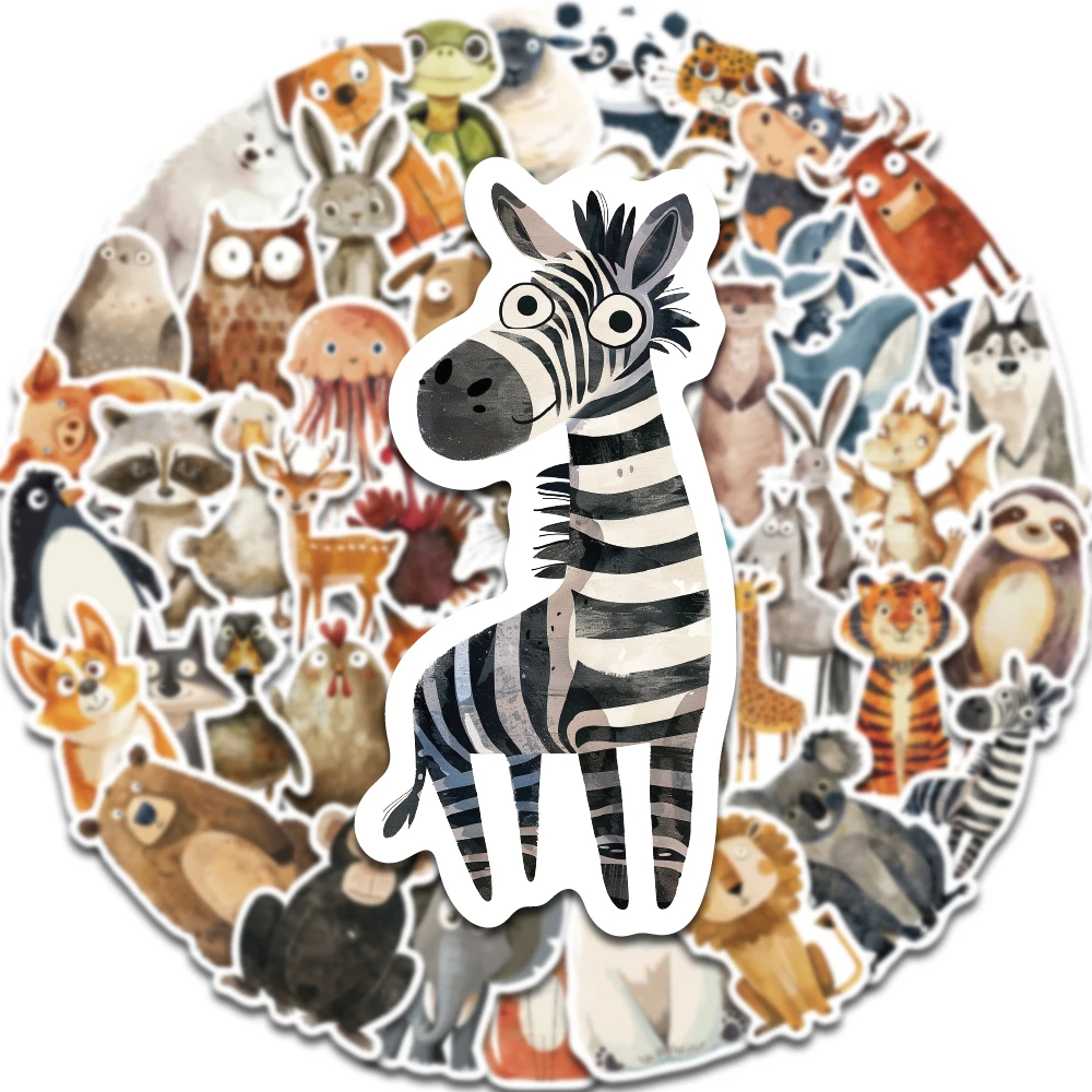 50PCS Cartoon Cute Funny Watercolor Animal Sticker DIY Laptop Phone Luggage Cup Guitar Waterproof Creative Gift Toy Sticker image 4