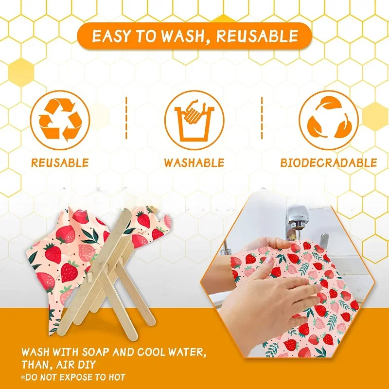 Reusable Beeswax Wrap Food Fresh Wraps Eco-Friendly Organic Sustainable Biodegradable Waste Plastic-Free Storage Kitchen Paper