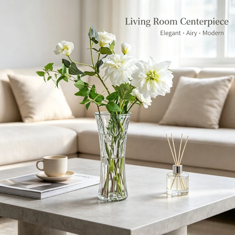 Nordic Clear Glass Vase, Hexagonal Textured Flower Holder for Home Table Decor & Hydroponics