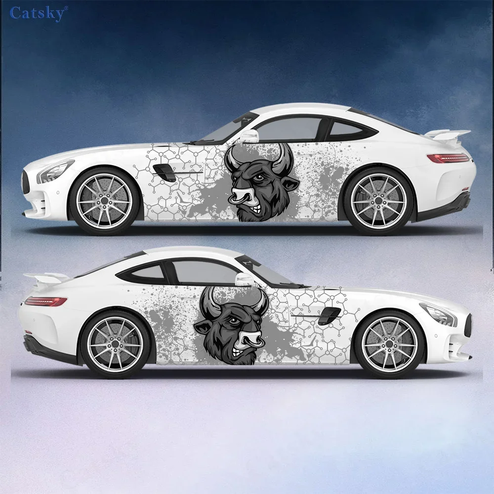 Color Splatter Bull Head Car Vinyl Wraps Decal Self-adhesive PVC Sticker Suitable for Trucks SUV Decoration Auto Accessories