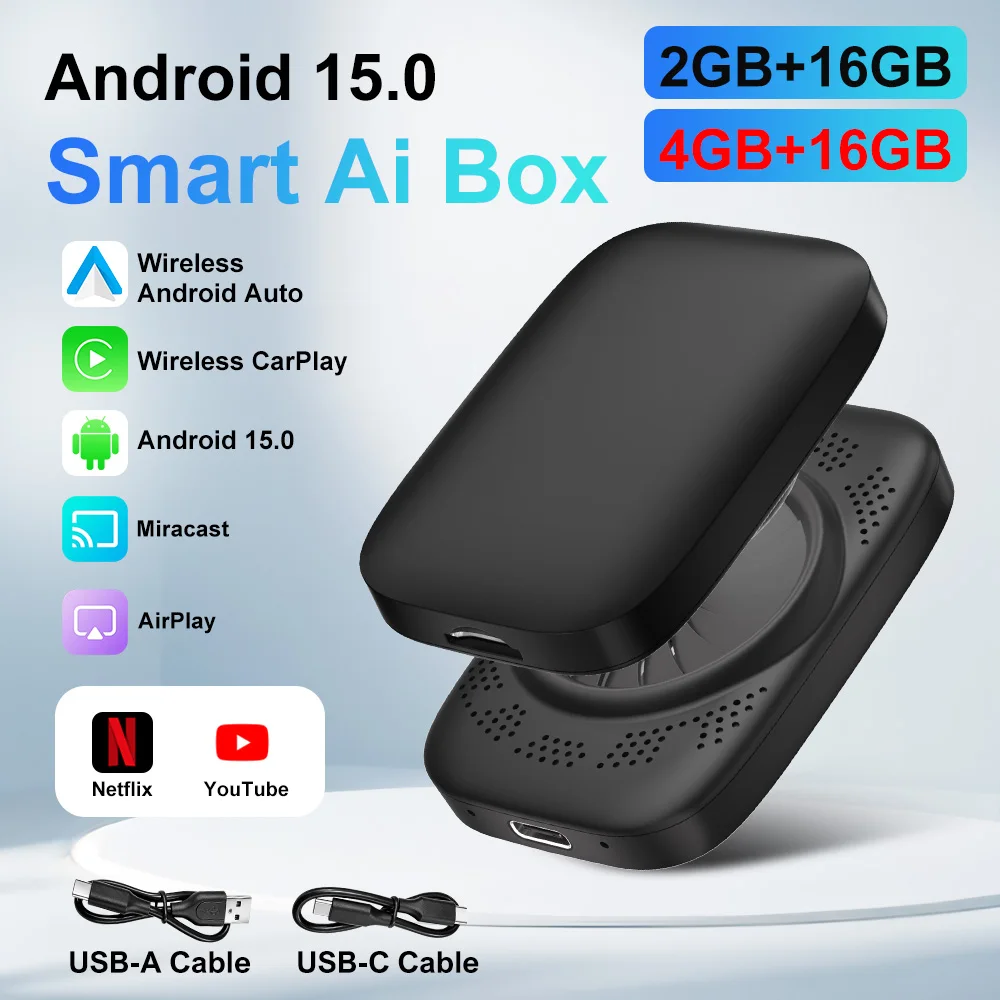 VCARLINKPLAY 5IN1 Carplay Ai Box Kabelloses Android Auto 4GB+16GB Android 15 Carplay Adapter für Netflix YouTube Auto-Smart-Systeme – Detail 1