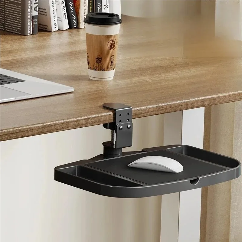 Clamp on Desk Organizer Convenient Easy To Install 360° Rotating Under Desk Mouse Tray for Dorm Home Bedroom Office Workplace