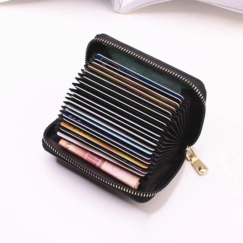 PU Leather ID Credit Bank Name Business Card Holder Case Money Bag Change Organizer Blocking Wallet Women Zipper Coin Purse