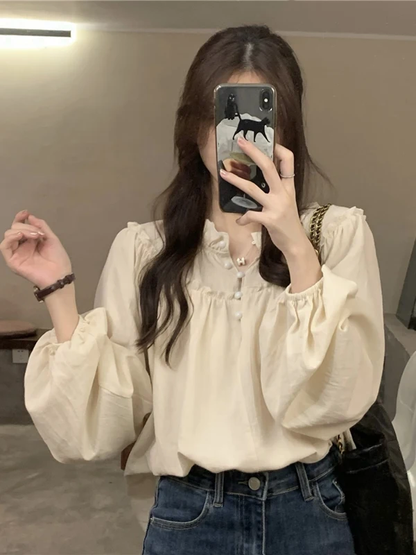 

Женская свободная зимняя кофта с длинными рукавами цвета вишни, с V-образным вырезом, в стиле французского шика, повседневная женская одежда