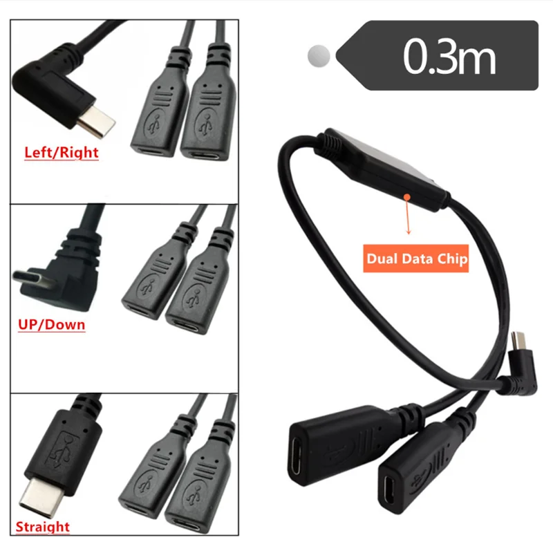 

Simultaneous Data Transmission Type-c 1 Male to 2 Female Mobile Phones, Tablet Digital Devices, Universal Charging Cable