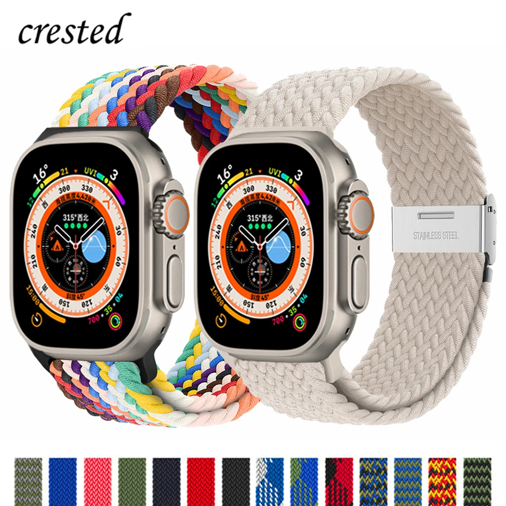 Braided Solo Loop For Apple watch band 44mm 45 mm 49mm 40mm 41mm 38mm Nylon Snap bracelet iWatch ultra series 8 6 5 4 7 SE strap