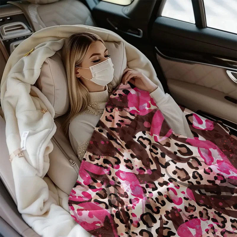 Pink Camo Leopard Print Blanket Flannel Blanket Throw Suitable for Sofas Beds Travel Home Office Gift Blanket Soft Warm Cozy