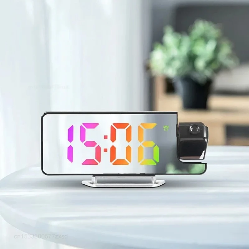  Projection Digital Alarm Clocks 180° Rotation LED Digital Alarm Clock 2H/24H Bedroom Electronic Clock Wall LED Projection