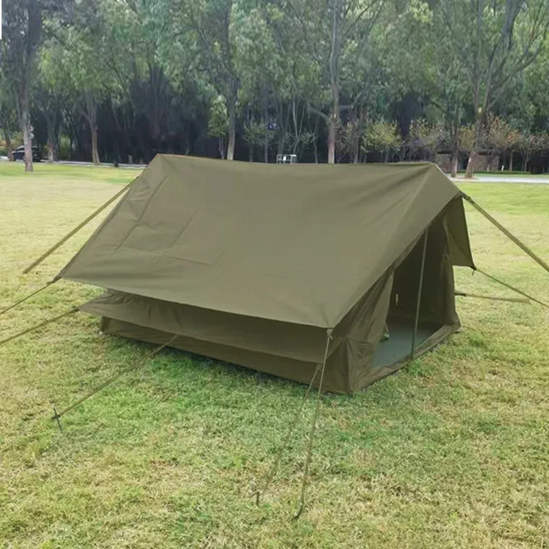 Outdoor retro camping tent Double camping self-driving game Rainproof hut A-shaped Oxford cloth tent