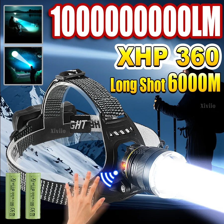 

XHP360 Новый ультра мощный светодиодный фара супер длинный диапазон 6000M высокий люмен аккумуляторный светодиодный фара кемпинг рыбалка голова фонарь зум водонепроницаемый наружный фара с 18650 батареей
