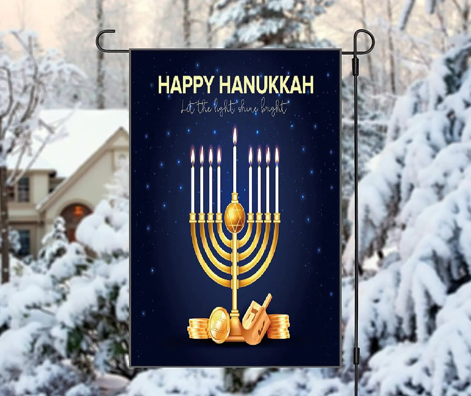 Happy Hanukkah Garden Flag - Double Sided Chanukah Yard Flag - Festive Judaica Decor Size 12 x 18 inches by Jolly Jon ZZJ LL llz