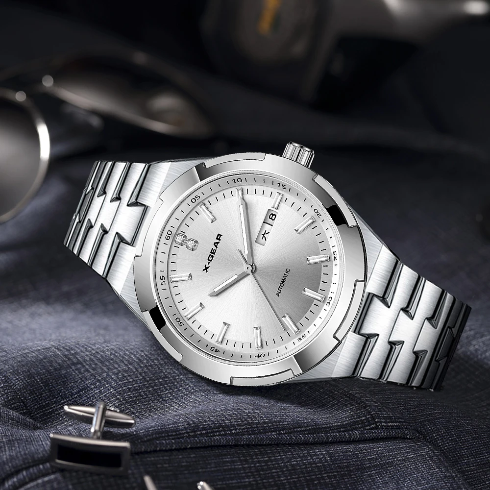 X-GEAR Top Brand Luxury Man Wristwatch Waterproof Luminous Date Men Watches Stainless Steel Quartz Automatic Mechanical Movement