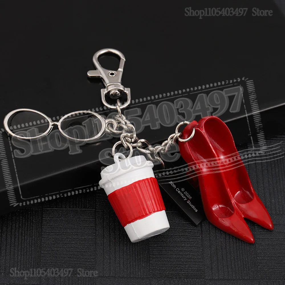 2026 HOT Movie Fashion Icon Charms Keychain with Sunglasses Coffee Cup & Red High Heels for Bag Accessory