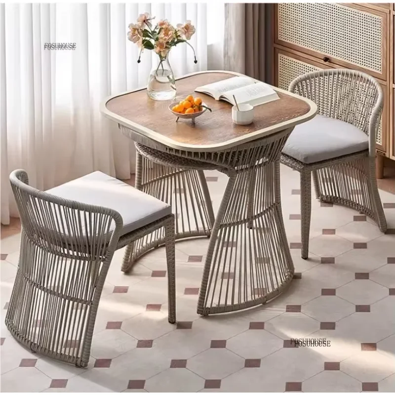

Outdoor Rope Garden Chairs Villa Courtyard Garden Furniture Sets Small Apartment Leisure Balcony Table and Chair Three Piece Set