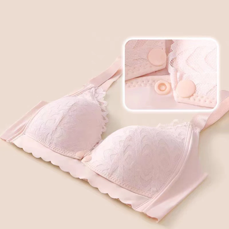 Thin Lace Maternity Breastfeeding Bra With Comfortable Front Buckle Seamless Breathable Gathered Anti Sagging Women's Bra