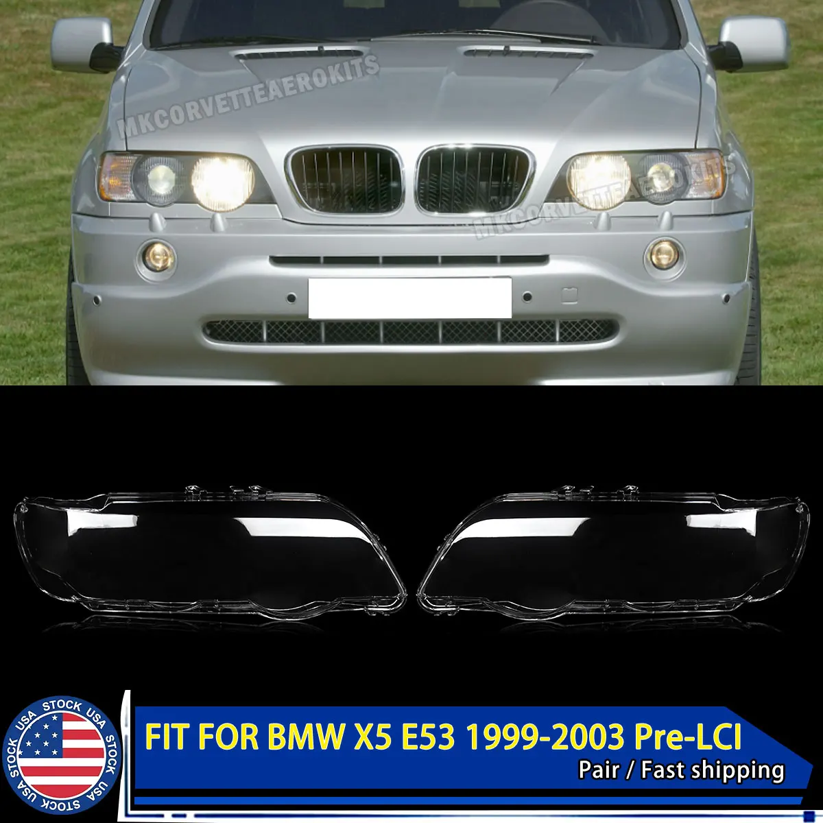 

SAIQINGSP For BMW E53 X5 1999 2000 2001 2002 2003 Headlight Lens Cover Car Accessories Tools